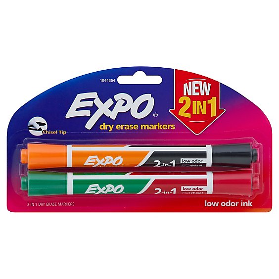 Expo Markers Dry Erase 2-In-1 Low Odor Ink Chisel Tip - 2 Count