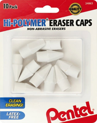 Pentel Eraser Caps Hi-Polymer Non-Abrasive Latex-Free - 10 Count - Image 2