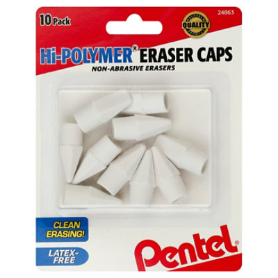 Pentel Eraser Caps Hi-Polymer Non-Abrasive Latex-Free - 10 Count