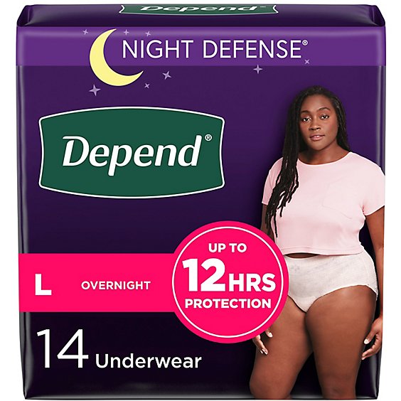 Depend Night Defense Adult Large Blush Absorbency Incontinence Underwear - 14 Count