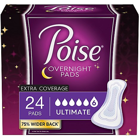 Poise Overnight Incontinence Pads Ultimate Absorbency - 24 Count