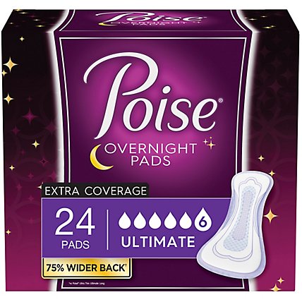 Poise Overnight Incontinence Pads Ultimate Absorbency - 24 Count - Image 1
