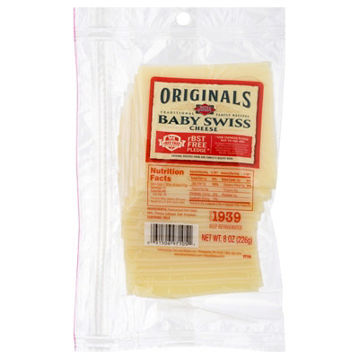 Dietz And Watson Originals Rbst Free Baby Swiss Cheese Sliced Vp - 8 Oz