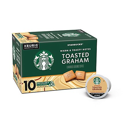 Starbucks 100% Arabica Naturally Flavored Toasted Graham K Cup Coffee Pods Box 10 Count - Each - Image 1