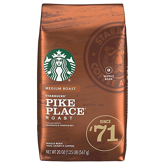 Starbucks Coffee Whole Bean Medium Roast Pike Place Roast Bag - 20 Oz