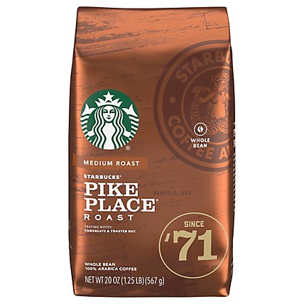 Starbucks Coffee Whole Bean Medium Roast Pike Place Roast Bag - 20 Oz - Image 1