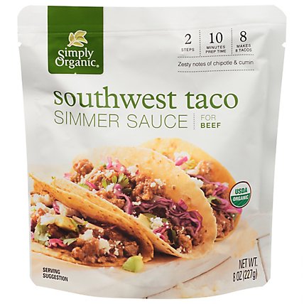 Simply Organic Simmer Sauce for Beef Southwest Taco Pouch - 8 Oz - Image 1
