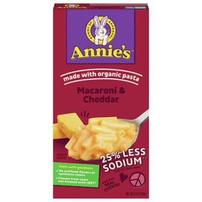 Annies Homegrown Macaroni & Cheese 25% Less Sodium Classic Mild Cheddar Box - 6 Oz