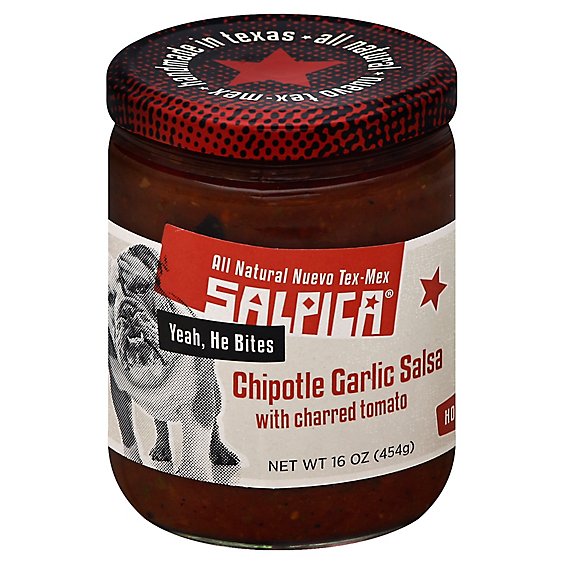 Salpica Salsa Chipotle Garlic With Charred Tomatillo Hot Jar - 16 Oz
