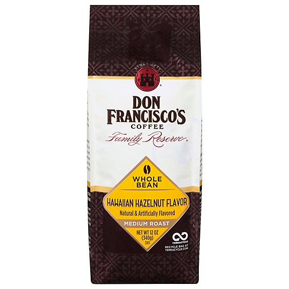 Don Franciscos Coffee Family Reserve Coffee Whole Bean Medium Roast Hawaiian Hazelnut - 12 Oz
