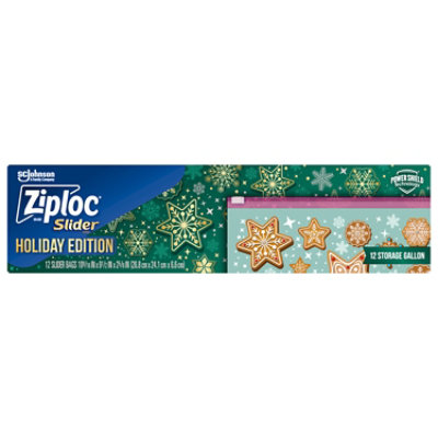 Ziploc Slider Storage Gallon Green Holiday - 15 Count