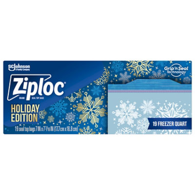 Ziploc Holiday Limited Edition Festive Designs Reusable Freezer Quart Bags - 19 Count - Image 1