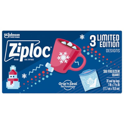 Ziploc Holiday Limited Edition Festive Designs Reusable Freezer Quart Bags - 38 Count
