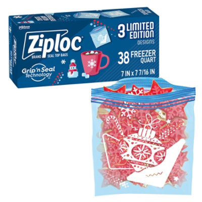 Ziploc Holiday Limited Edition Festive Designs Reusable Freezer Quart Bags - 38 Count - Image 2