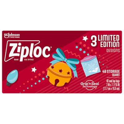 Ziploc Holiday Limited Edition Festive Designs Reusable Storage Quart Bags - 48 Count