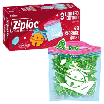 Ziploc Holiday Limited Edition Festive Designs Reusable Storage Quart Bags - 48 Count - Image 2