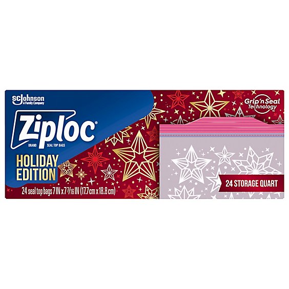 Ziploc Holiday Limited Edition Festive Designs Reusable Storage Quart Bags  - 24 Count
