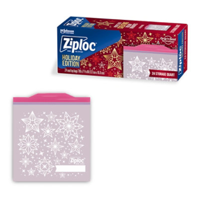 Ziploc Holiday Limited Edition Festive Designs Reusable Storage Quart Bags - 24 Count - Image 2