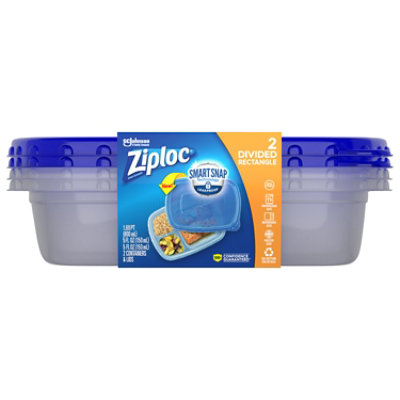 Ziploc Container Divided Rectangle Smart Snap - 2 Count