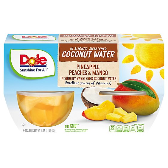 Dole Pineapple Peach & Mango in Coconut Water Cups - 4-4 Oz