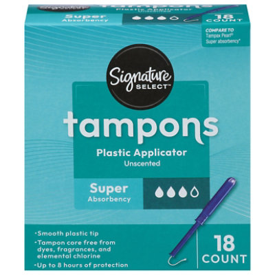 Signature Care Premium Plastic Super Absorbency Unscented Tampons - 18 Count