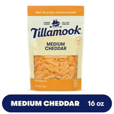 Tillamook Farmstyle Thick Cut Medium Cheddar Shredded Cheese - 1 Lb - Image 1