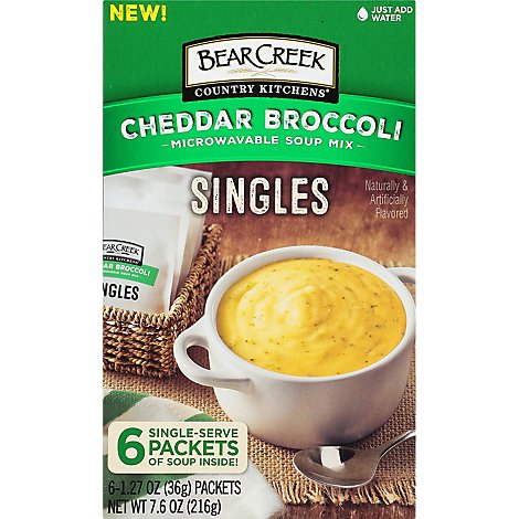 Bear Creek Singles Soup Mix Microwaveable Cheddar Broccoli - 6-1.27 Oz