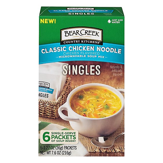 Bear Creek Singles Soup Mix Microwaveable Classic Chicken Noodle - 6-1.27 Oz