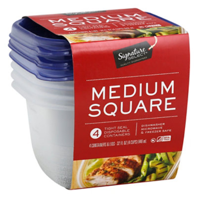 Total Home Medium Square Food Storage Containers, 32 oz, 4 ct