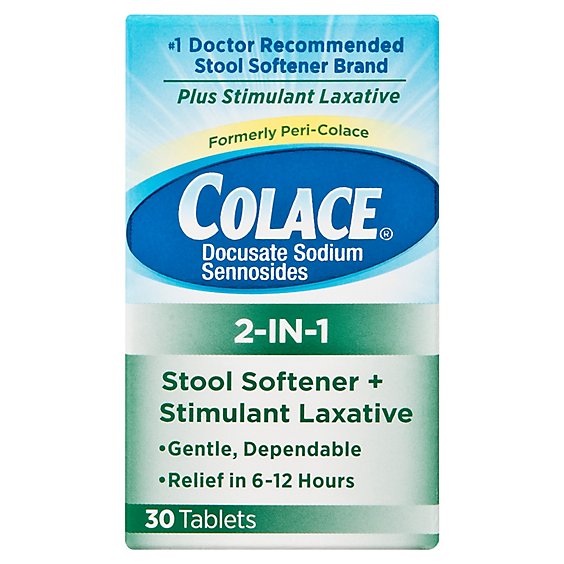 Colace 2 In 1 Stool Softener + Laxative Tablets - 30 Count