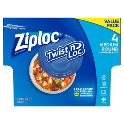 Ziploc Twist N Loc Containers & Lids Medium Round Value Pack - 4 Count