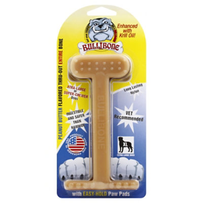 Bullibone Dog Chew Nylon Oral Care Bone Peanut Butter Extra Large - Each
