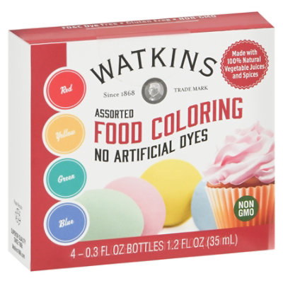 Jr Watkins Food Coloring Asstd 4 Pk - 1.2 Fl. Oz.