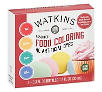 Jr Watkins Food Coloring Asstd 4 Pk - 1.2 Fl. Oz.