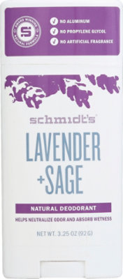 Schmidts Deodorant Stick Natural Lavender Sage - 3.25 Oz