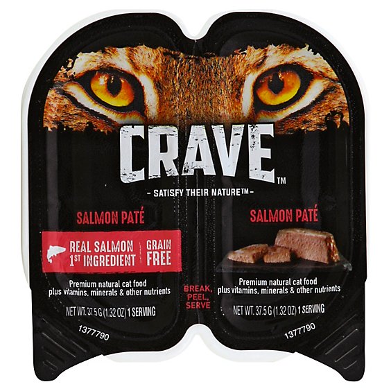 CRAVE Cat Food Adult Wet Grain Free High Protein Salmon Pate Twin Pack Tray - 2.6 Oz