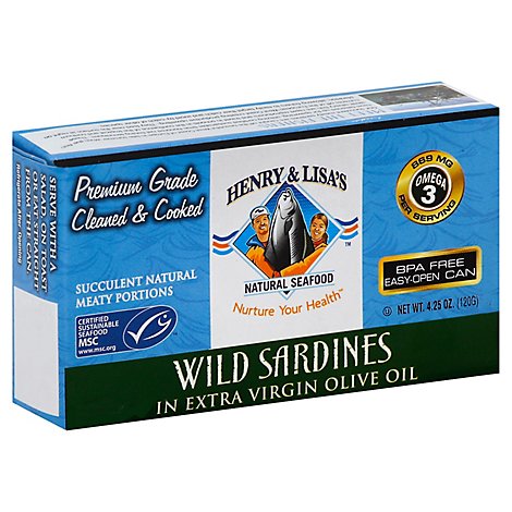Henry & Lisas Natural Seafood Sardines Wild in Extra Virgin Olive Oil - 4.25 oz