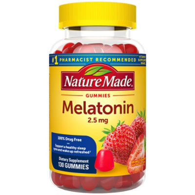 Nature Made Dietary Supplement Gummies Melatonin Strawberry Adult Size - 130 Count