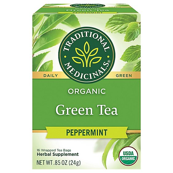 Traditional Medicinals Herbal Tea Organic Green Tea Peppermint Tea Bags - 16 Count
