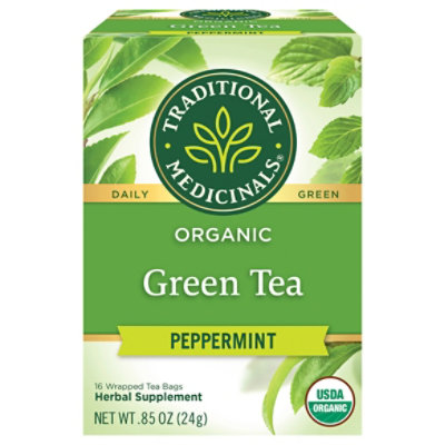 Traditional Medicinals Herbal Tea Organic Green Tea Peppermint Tea Bags - 16 Count