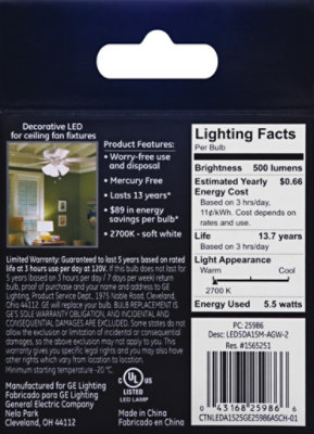 GE Light Bulb LED Soft White Ceiling Fan Frosted Finish 40 Watts A15 - 2 Count - Image 4