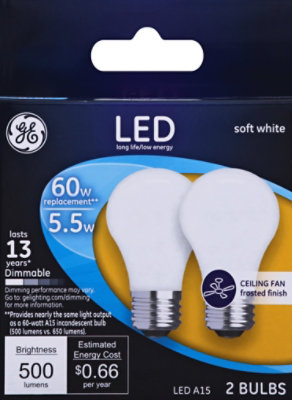 GE Light Bulb LED Soft White Ceiling Fan Frosted Finish 40 Watts A15 - 2 Count - Image 2