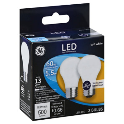 GE Light Bulb LED Soft White Ceiling Fan Frosted Finish 40 Watts A15 - 2 Count