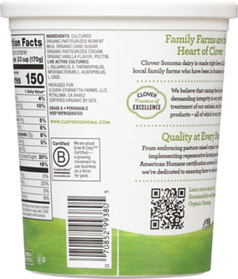 Clover Sonoma Vanilla Lowfat Yogurt - 32 Oz - Image 5