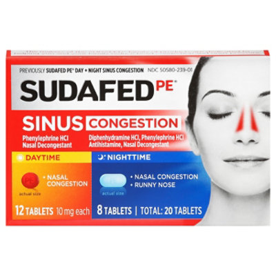 SUDAFED PE Sinus Congestion Day Night 10mg Tablets - 20 Count - Image 3