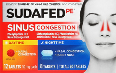 SUDAFED PE Sinus Congestion Day Night 10mg Tablets - 20 Count - Image 2