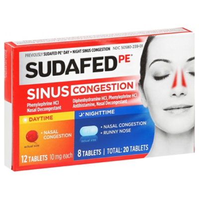 SUDAFED PE Sinus Congestion Day Night 10mg Tablets - 20 Count - Image 1