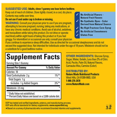 Nature Made Dietary Supplement Gummies Melatonin 2.5 Mg - 80 Count - Image 4