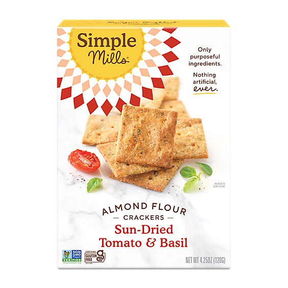 Simple Mills Crackers Almond Flour Sundried Tomato & Basil - 4.25 Oz