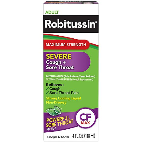Robitussin Max Strength Severe Cough Sore Throat Relief Cough Suppressant Acetaminophen - 4 Fl. Oz.